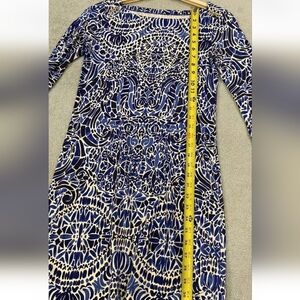 Lilly Pulitzer Blue White Print Stretch Gold Shoulder Button Dress XS-S
